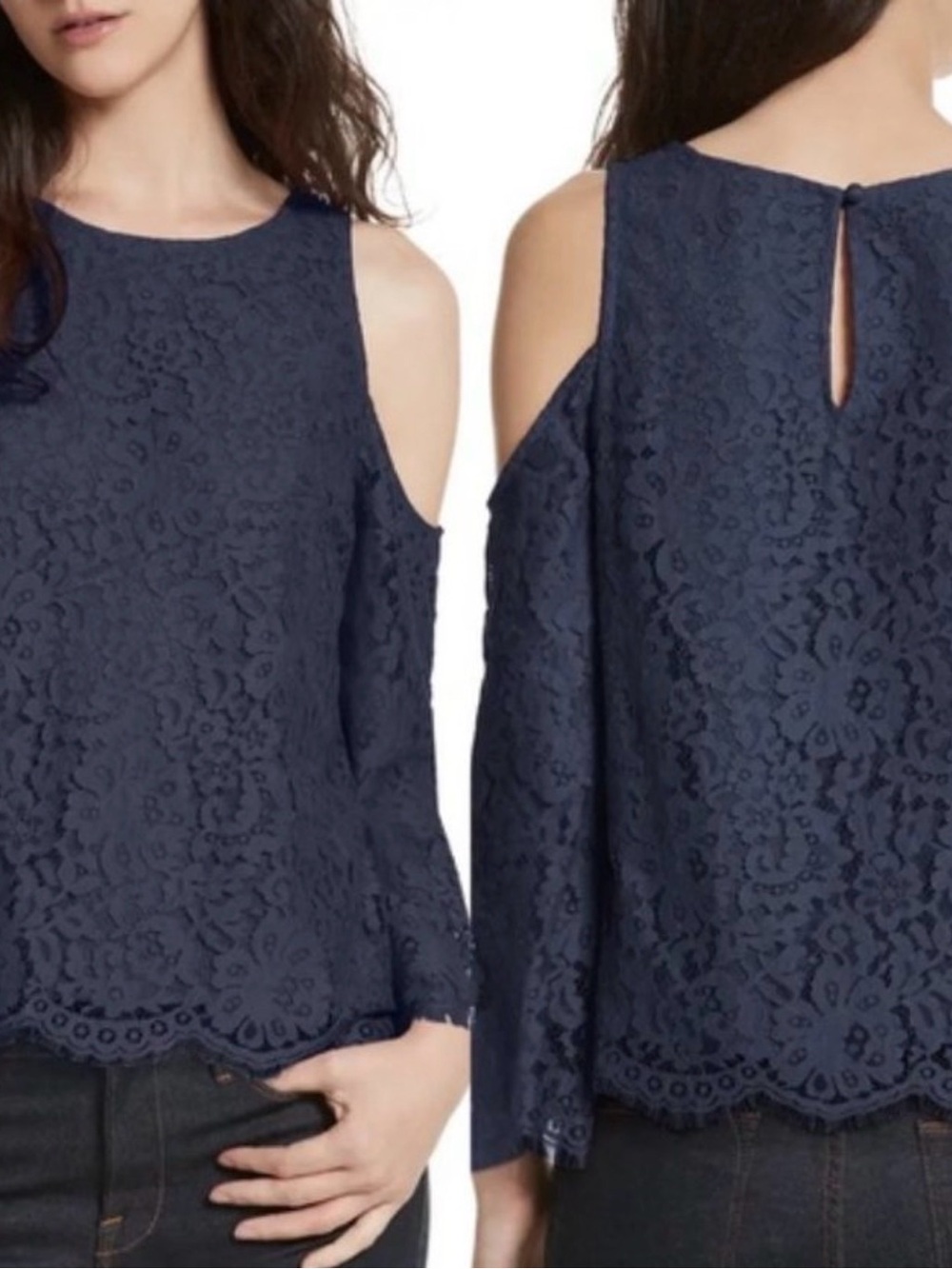 Joie Abay Lace Cold Shoulder Top in Notte Size S